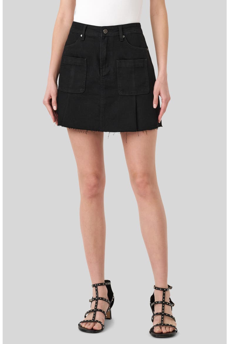 Raw Hem Denim Skirt, Main, color, BLACK