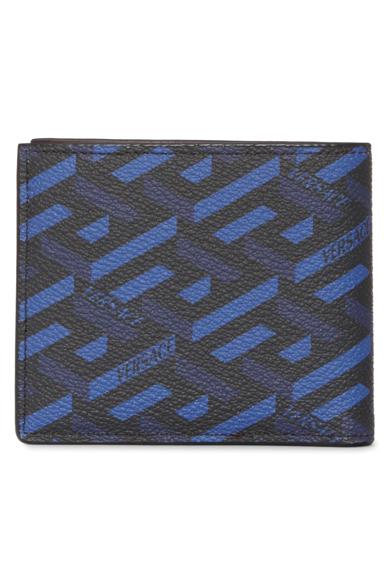 Greca Monogram Faux Leather Wallet, Alternate, color, NAVY BLUE BLACK