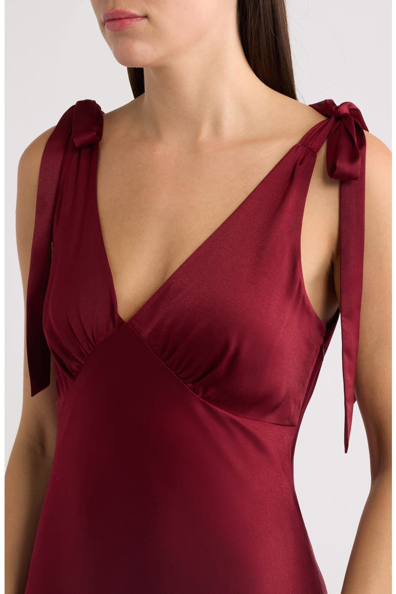 Ottilie Tie Strap Satin Gown, Alternate, color, BURGUNDY