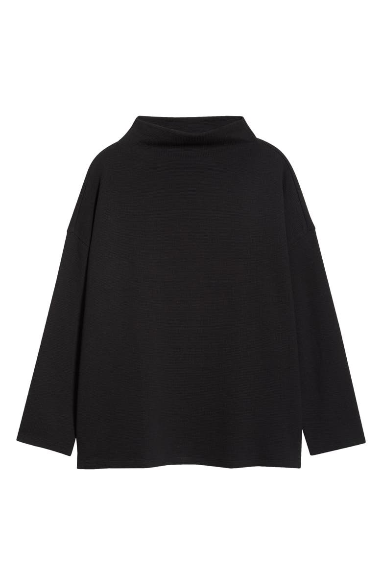 Eileen Fisher Funnel Neck Boxy Organic Cotton Blend Top, Main, color, Black