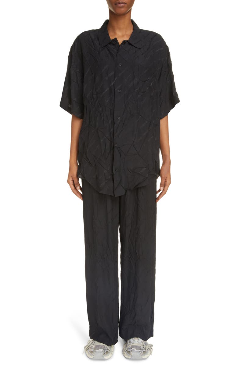 Balenciaga Logo Jacquard Silk Button-Up Shirt, Alternate, color, 