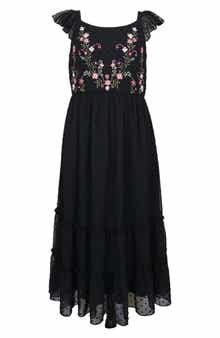 Zunie Kids' Embroidered Flutter Sleeve Clip Dot Chiffon Party Maxi Dress