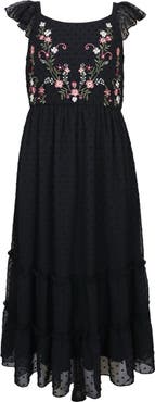 Zunie Kids' Embroidered Flutter Sleeve Clip Dot Chiffon Party Maxi Dress