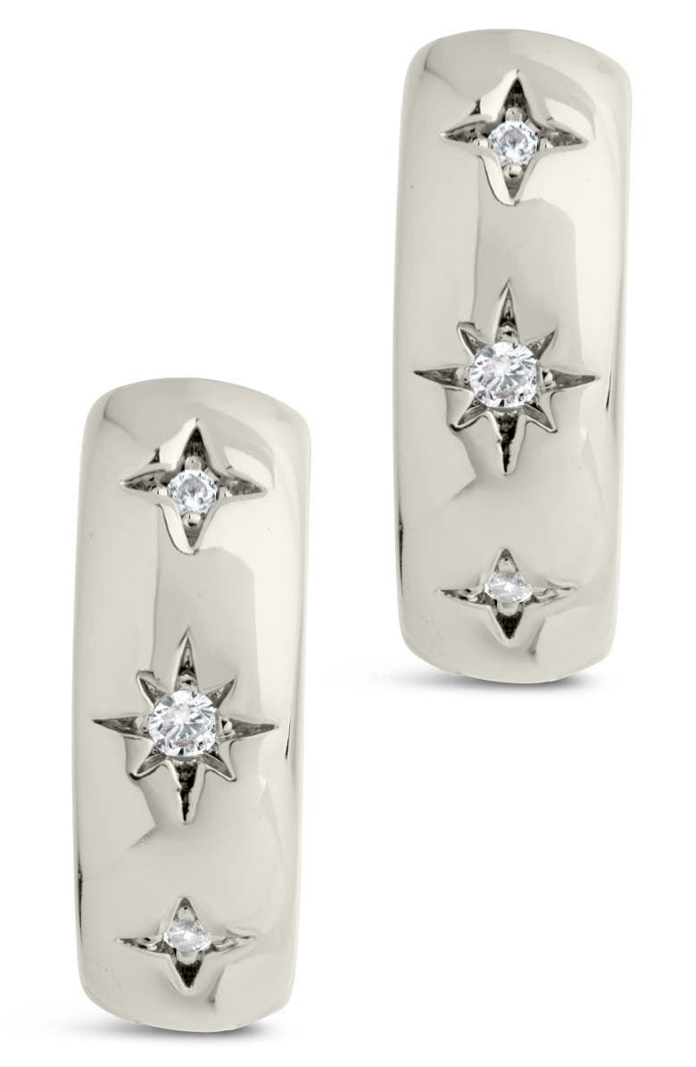 Sterling Forever Harmoni Star Cubic Zirconia Hoop Earrings, Alternate, color, Silver