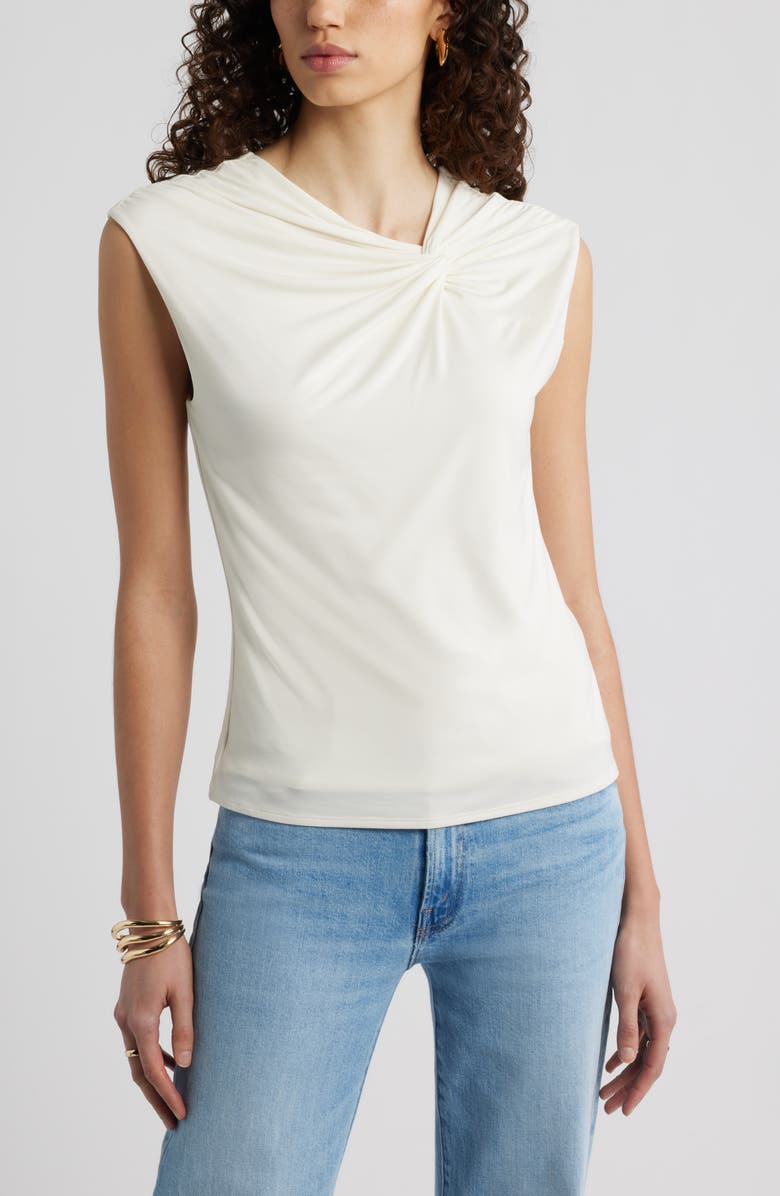 Nordstrom Twist Front Cap Sleeve T-Shirt, Main, color, Ivory Tofu