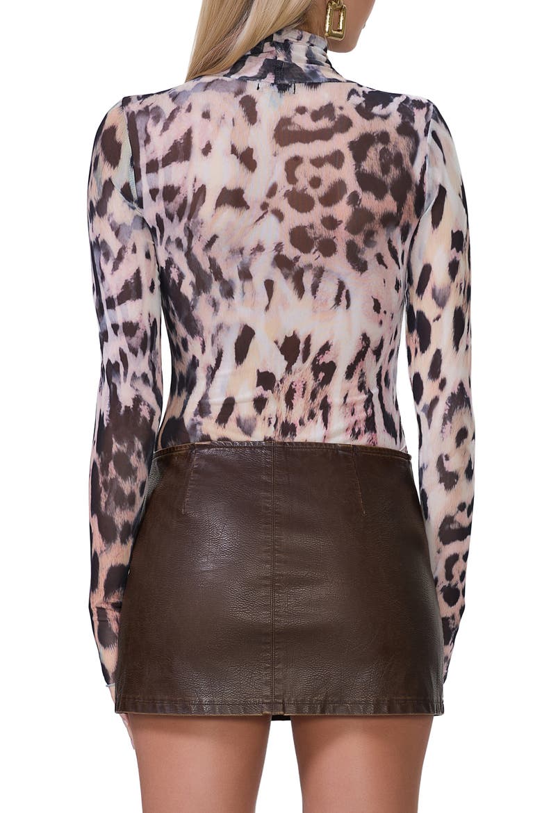 Zadie Print Turtleneck Mesh Top, Alternate, color, WARM LEOPARD