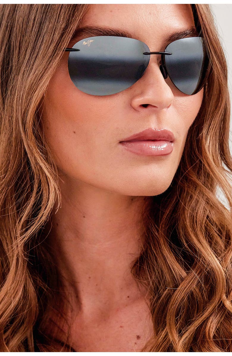 Maui Jim Sugar Beach 62mm Polarized Round Sunglasses, Alternate, color, Gloss Black/ Neutral Grey