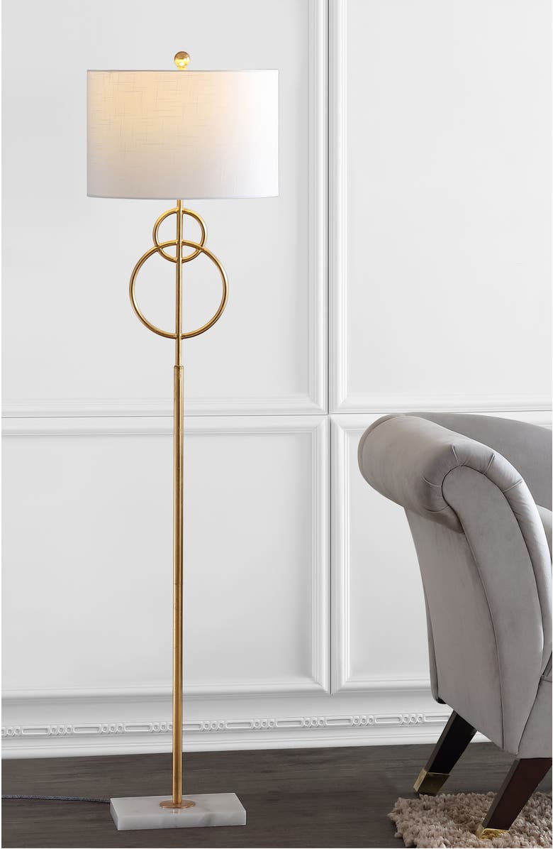 JONATHAN Y Haines Modern Circle Marble/Metal LED Floor Lamp, Alternate, color, Gold Leaf/White