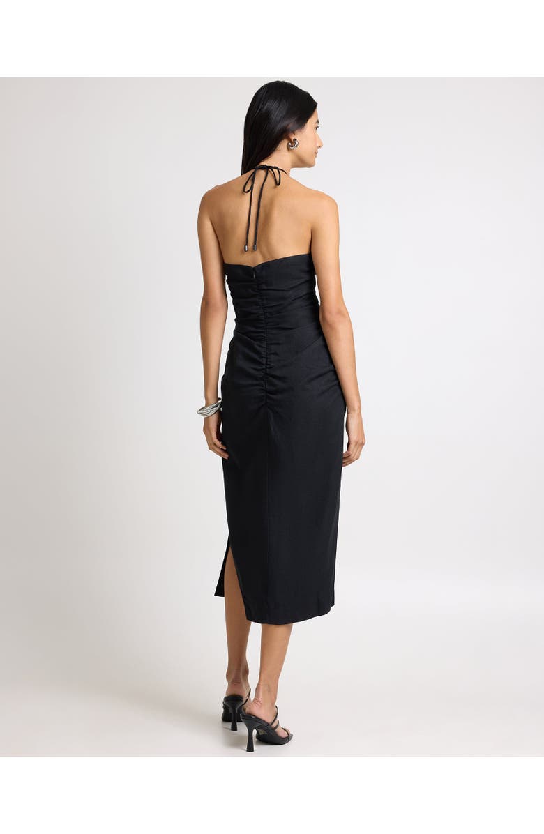 Onia Air Linen Ruched Halter Dress, Alternate, color, Black