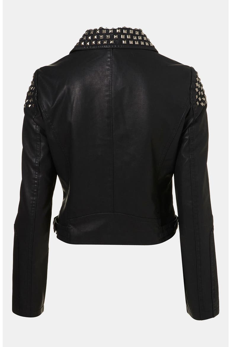 Studded Faux Leather Biker Jacket, Alternate, color, BLACK