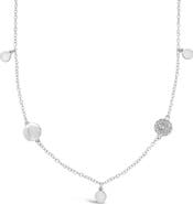 Sterling Forever Delicate Cubic Zirconia Disc Station Necklace