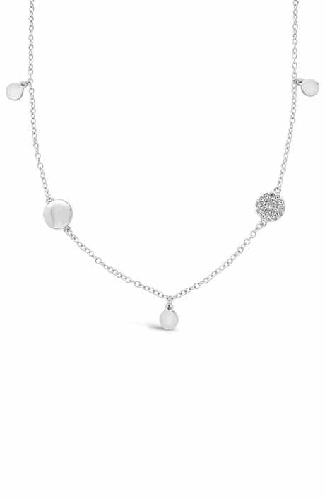 Sterling Forever Delicate Cubic Zirconia Disc Station Necklace