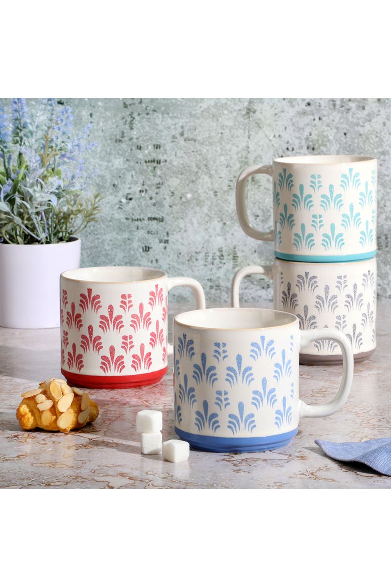 Morning Mist 4 Piece 18 Ounce Stoneware Mug Set, Alternate, color, Red