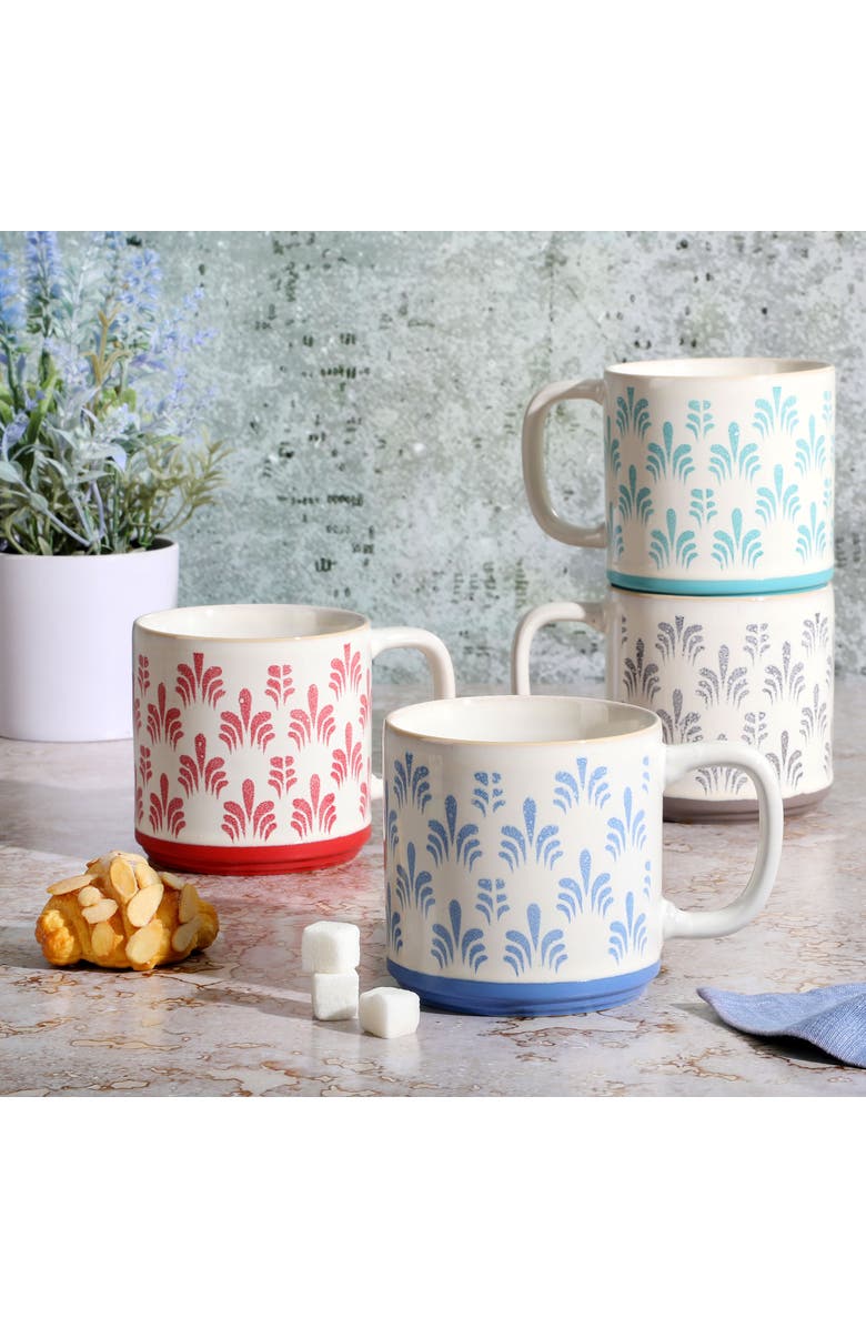 Gibson Home Morning Mist 4 Piece 18 Ounce Stoneware Mug Set, Alternate, color, Red