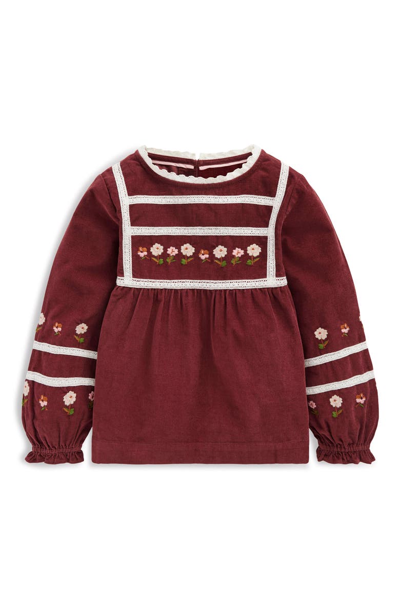 Kids' Embroidered Lace Cotton Top, Main, color, CHESTNUT EMBROIDERY