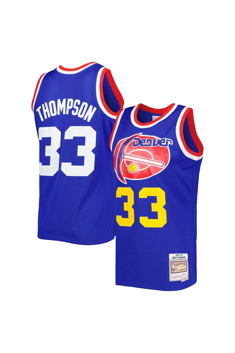 Men's Mitchell & Ness David Thompson Royal Royal Hardwood Classics 1975/76 Swingman Jersey, Main, color, Royal