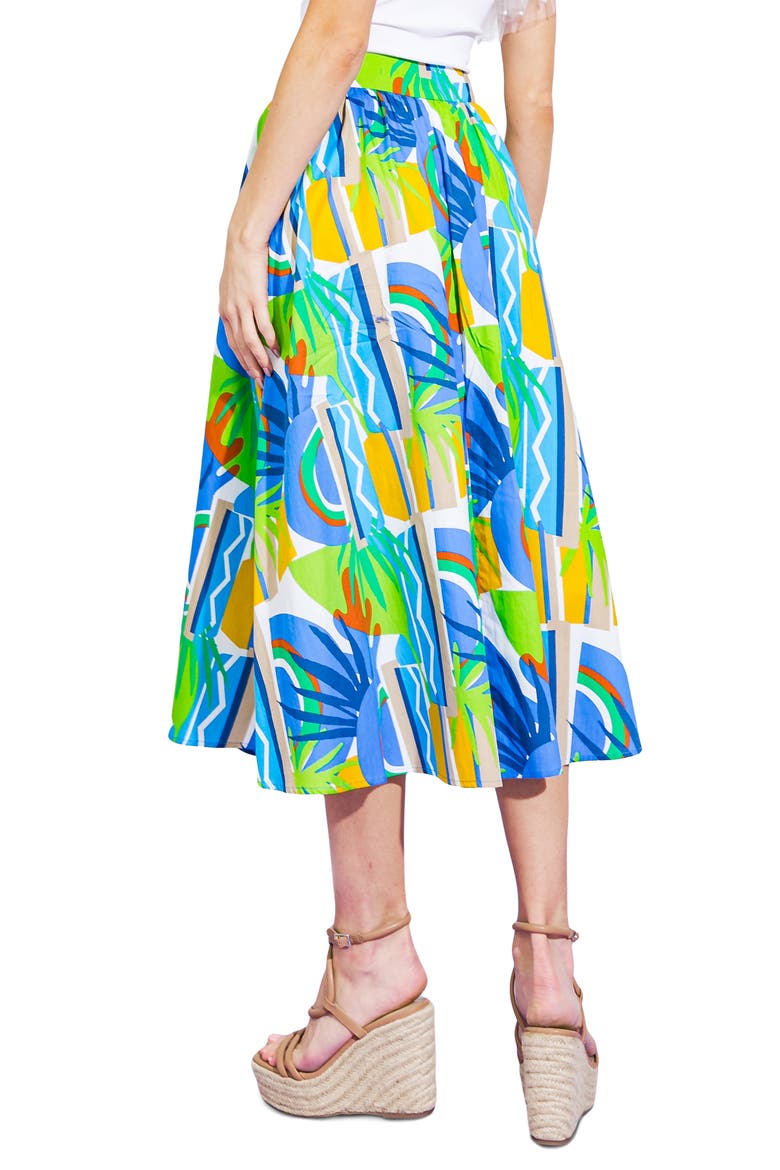 Printed Cotton Midi Skirt, Alternate, color, BLUE