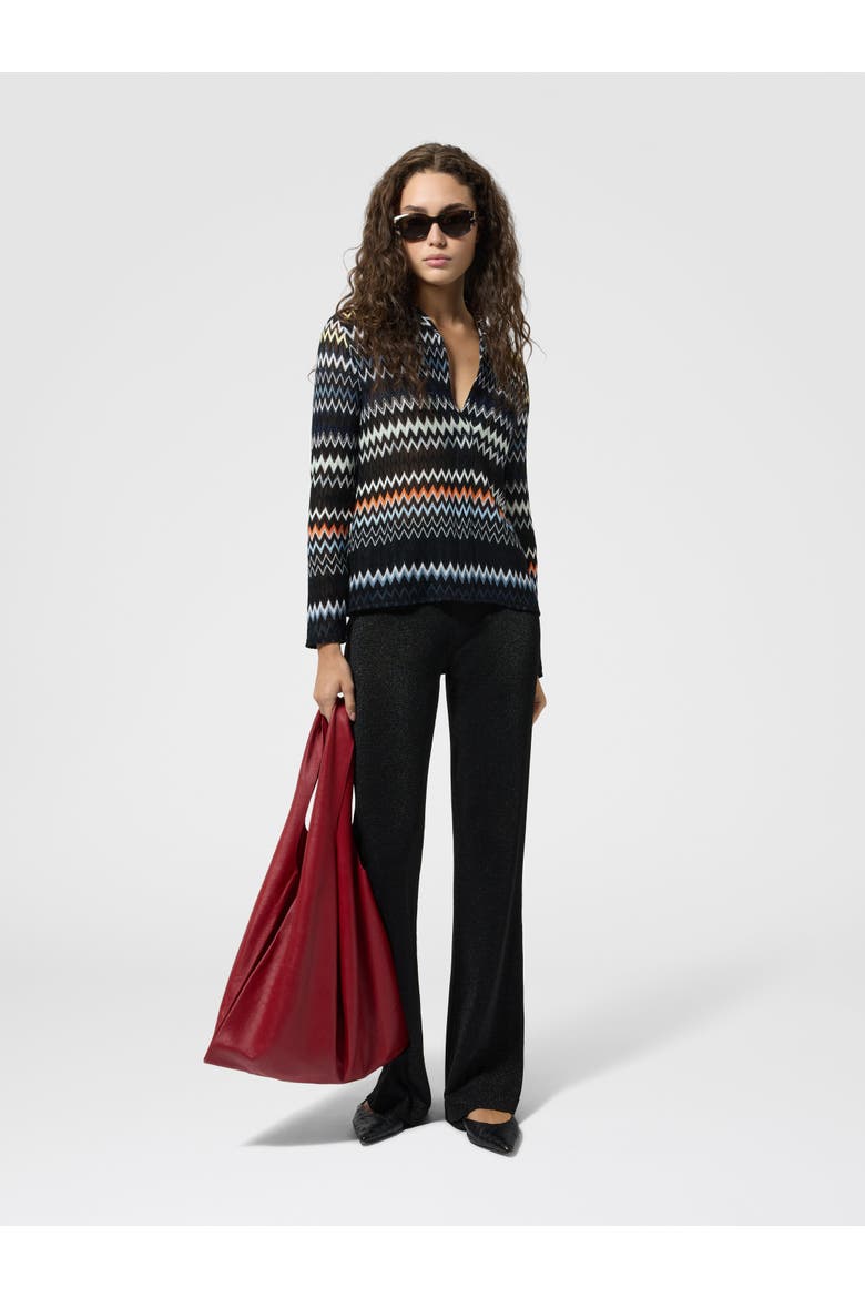 Lamé Fabric Flare Trousers, Alternate, color, Black