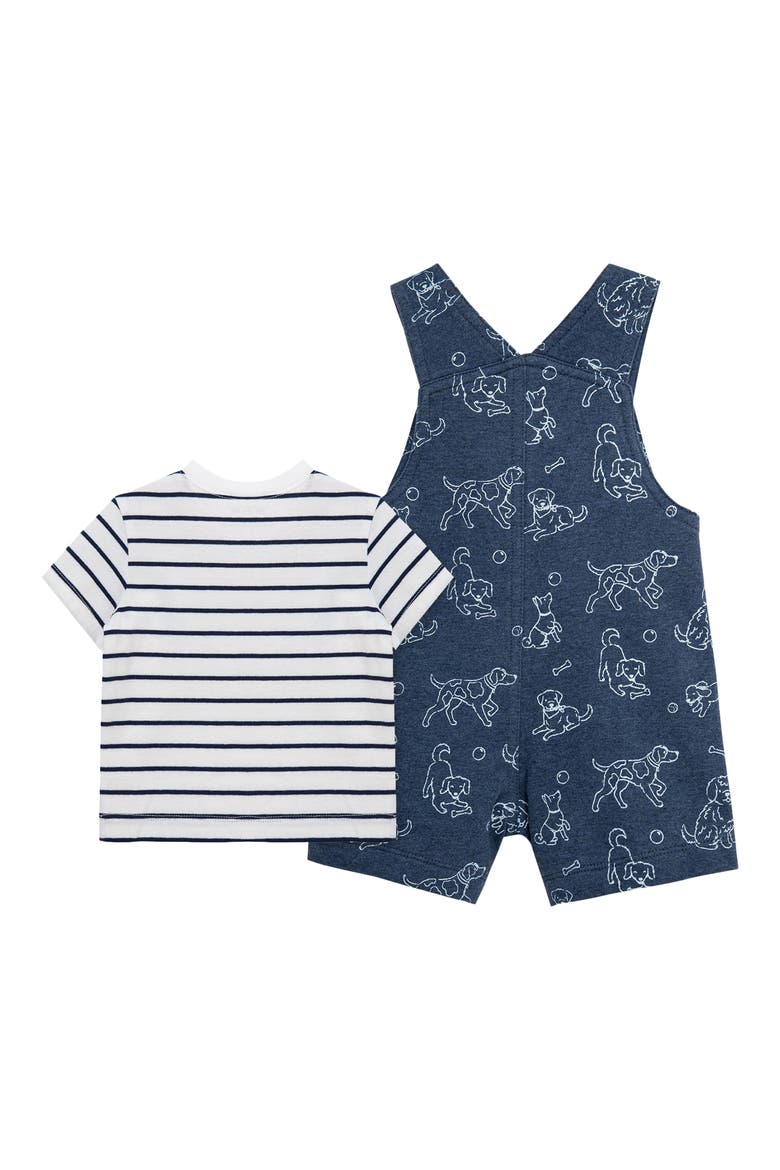 Puppies Overalls & Stripe T-Shirt Set, Alternate, color, BLUE