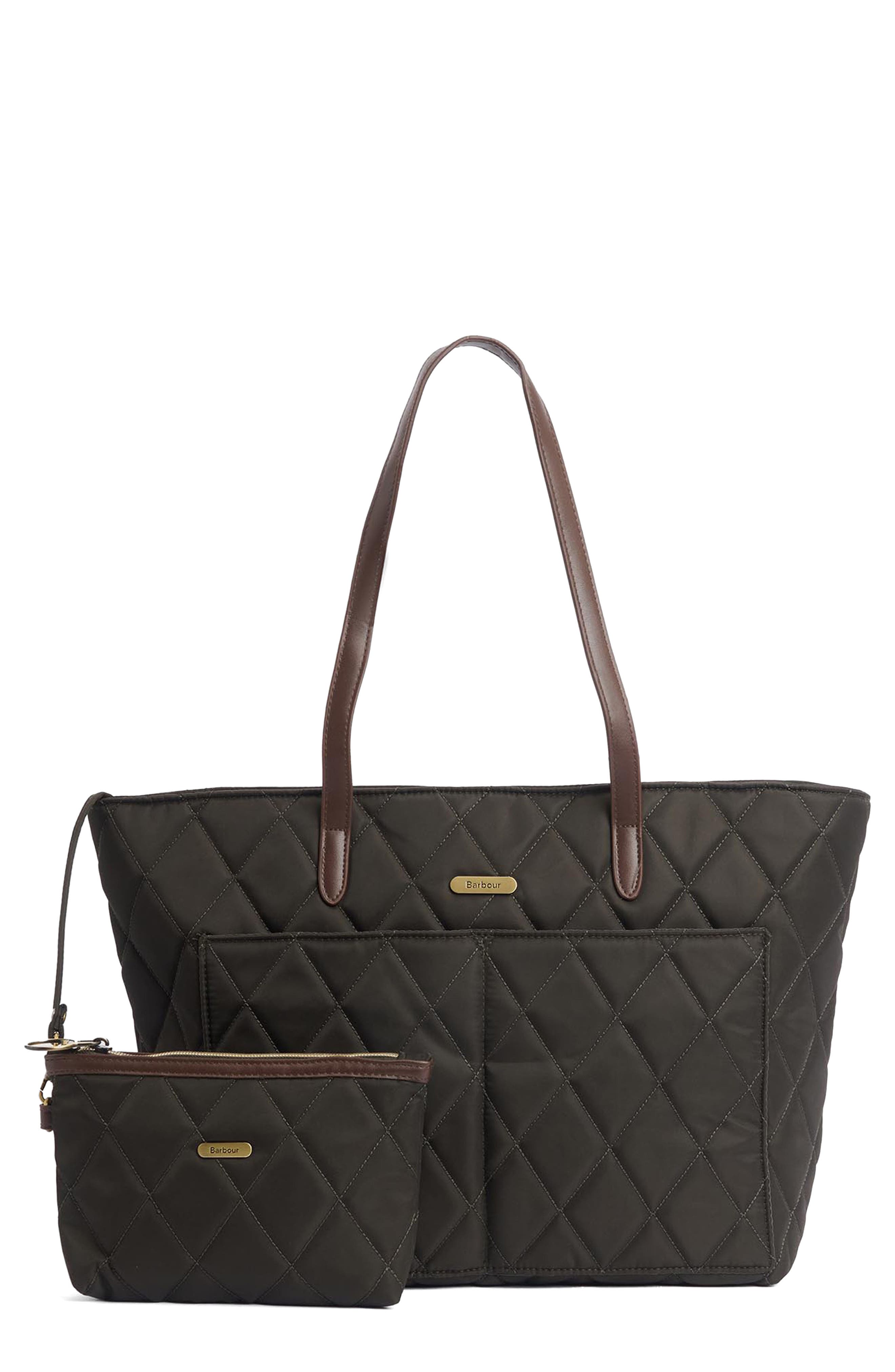 Quilted Nylon Tote, Main, color, OLIVE