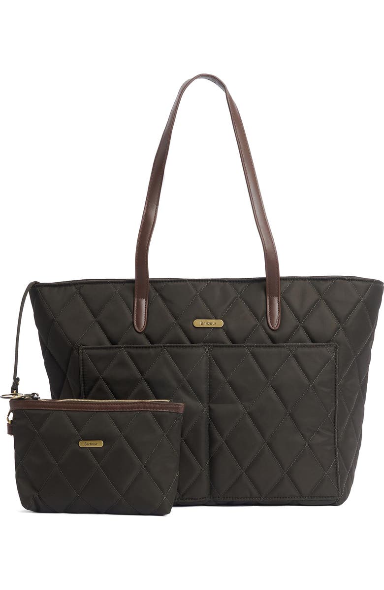 Barbour Quilted Nylon Tote, Main, color, Olive