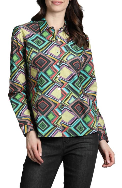 Print Poplin Button-Up Shirt