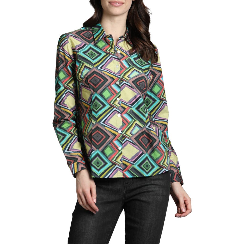 Apny Print Poplin Button-up Shirt In Turquoise/green Multi