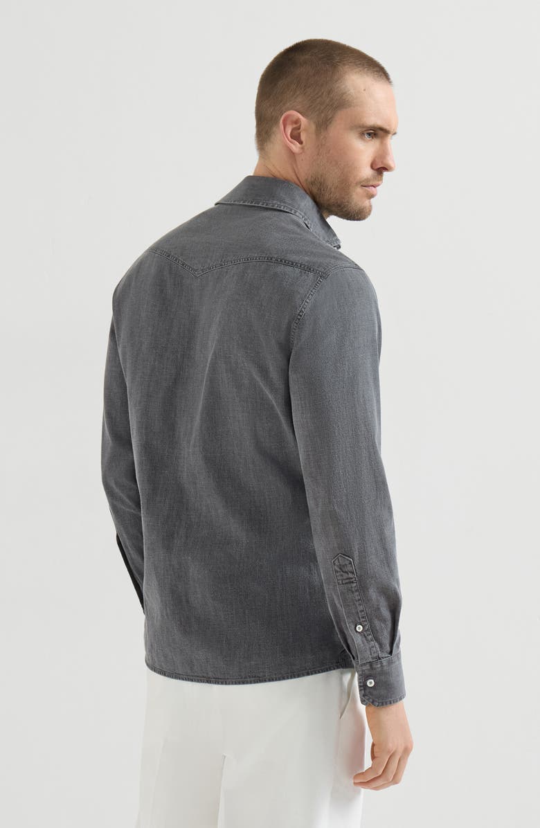 Brunello Cucinelli Lightweight denim shirt, Alternate, color, Dark Grey