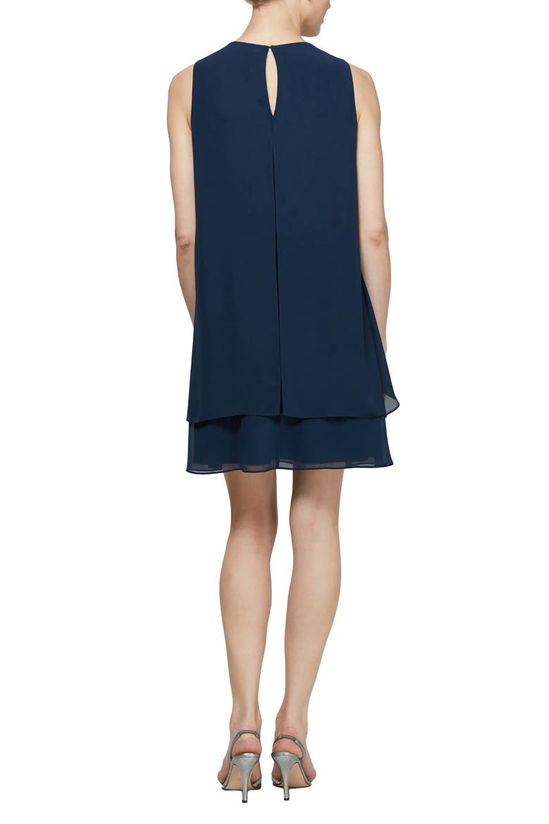 Chiffon Cutout Crew Neck Pearl Accent Dress  , Alternate, color, NAVY