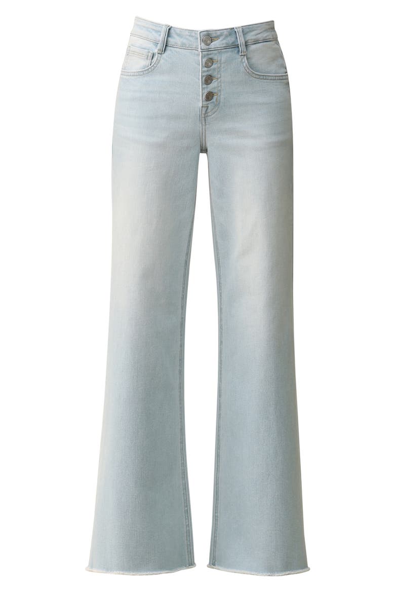 Frayed Exposed Button Mid Rise Wide Leg Jeans, Alternate, color, LIGHT BLUE