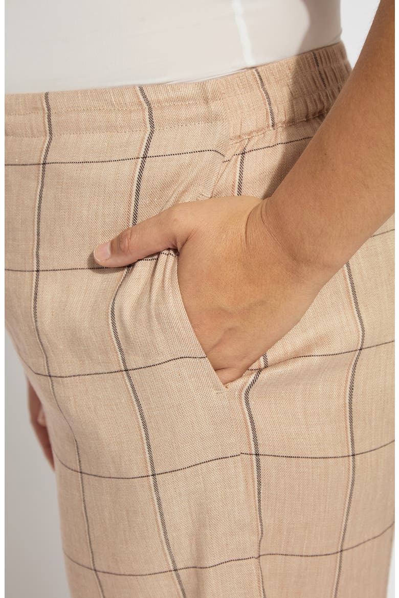 Nixie Drawstring Linen Blend Wide Leg Pants, Alternate, color, ISLA CHECK