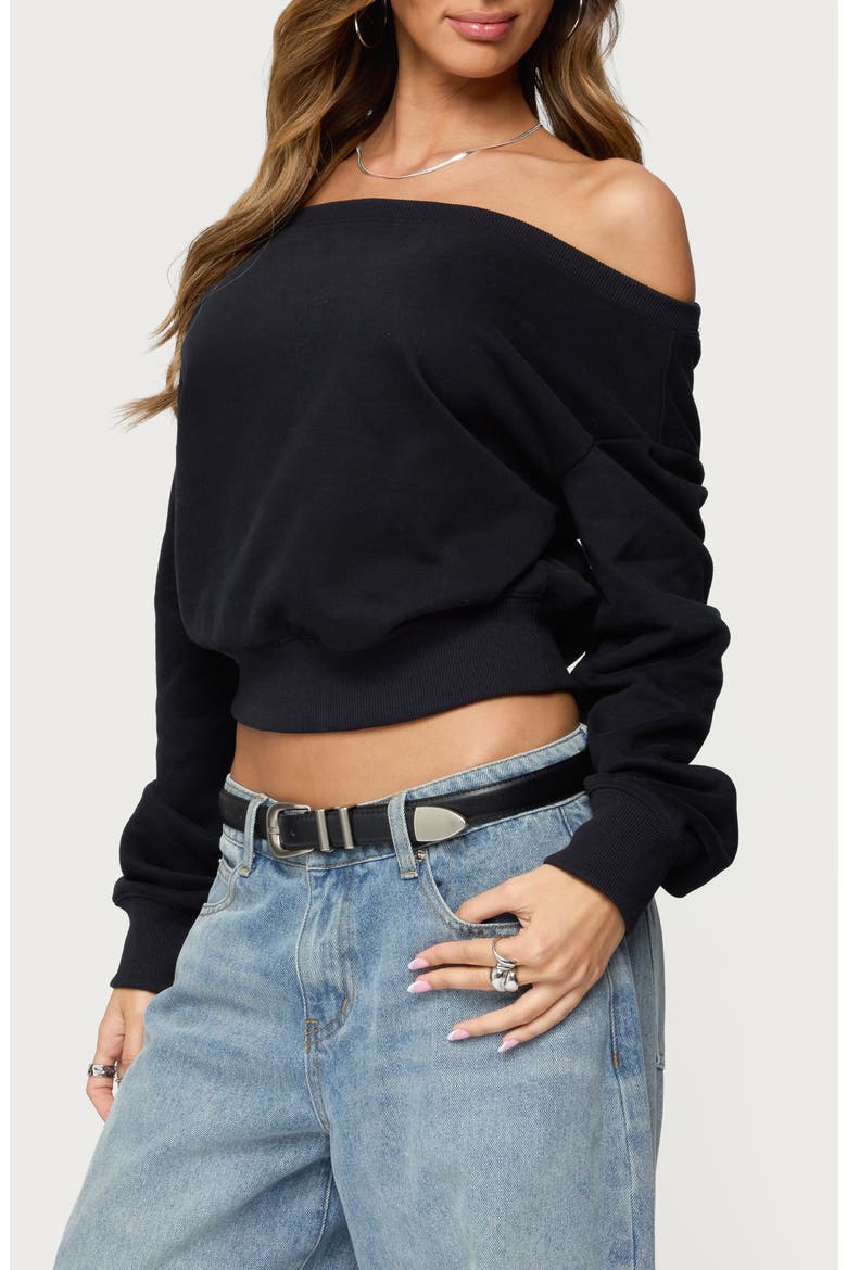 Christy Off the Shoulder Cotton Blend Sweatshirt, Alternate, color, BLACK