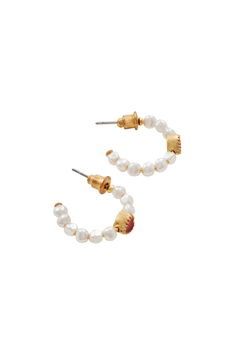 Love Heart Pearl Hoop Earrings, Alternate, color, Gold