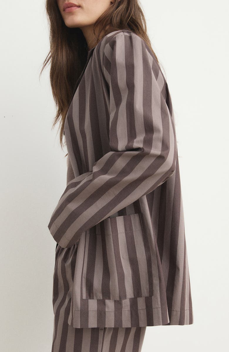 MANGO Stripe Cotton Pajama Top, Alternate, color, Brown
