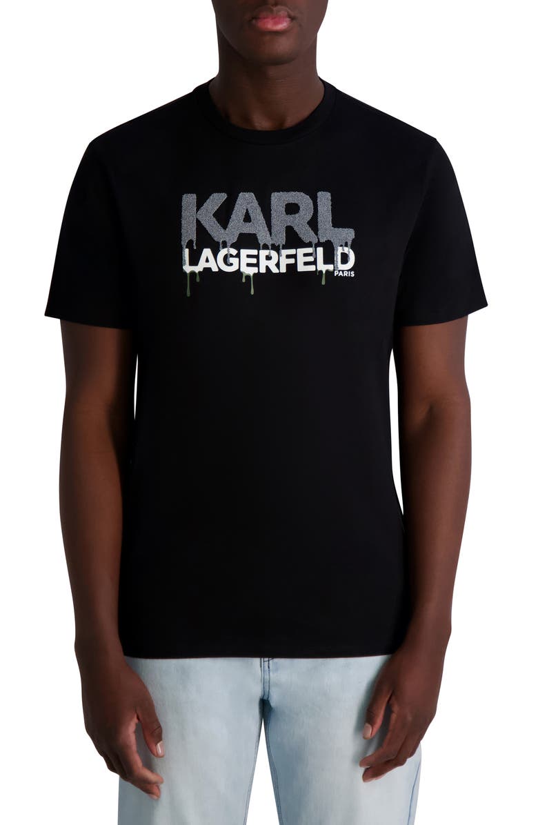 KARL LAGERFELD PARIS Drippy Beaded Logo Graphic T-Shirt, Main, color, Black
