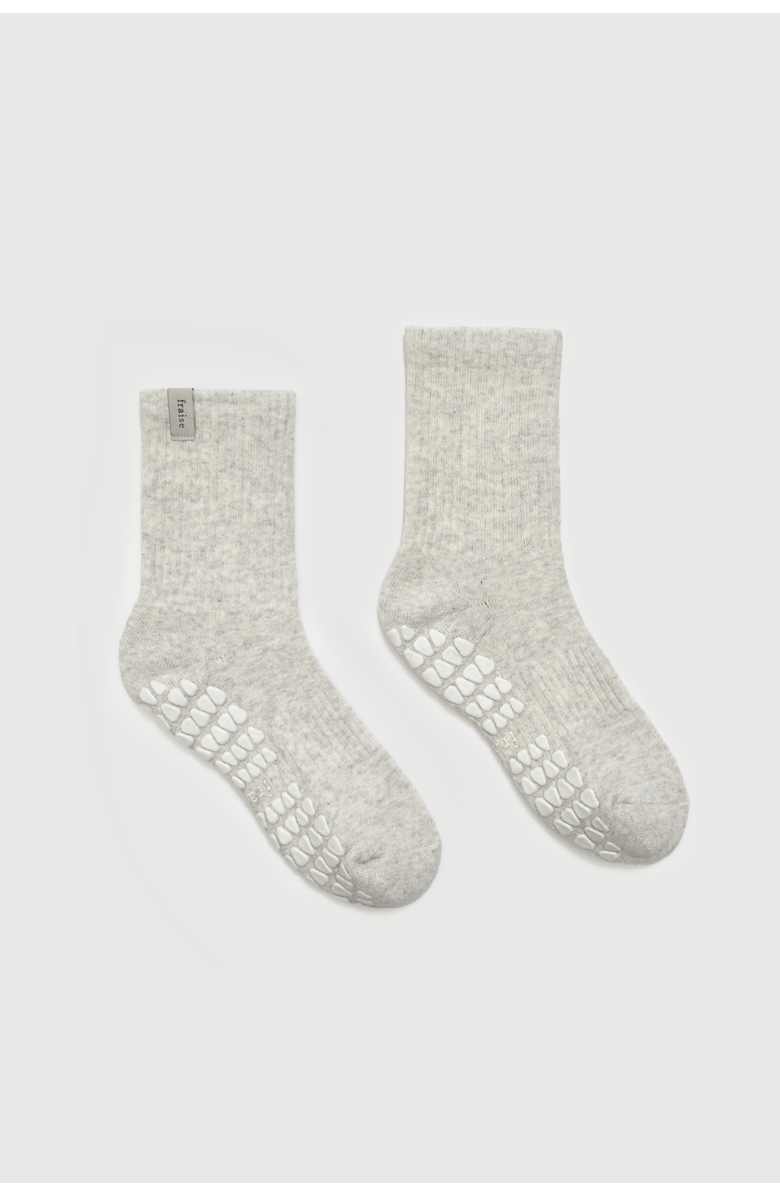 Fraise Heather Oat Grip Sock Trio, Alternate, color, Heather Oat