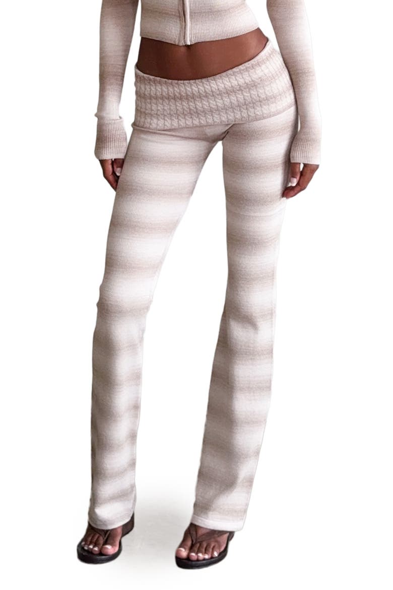 Marissa Low Waist Stripe Knit Flare Pants, Main, color, TAUPE OMBRE STRIPE