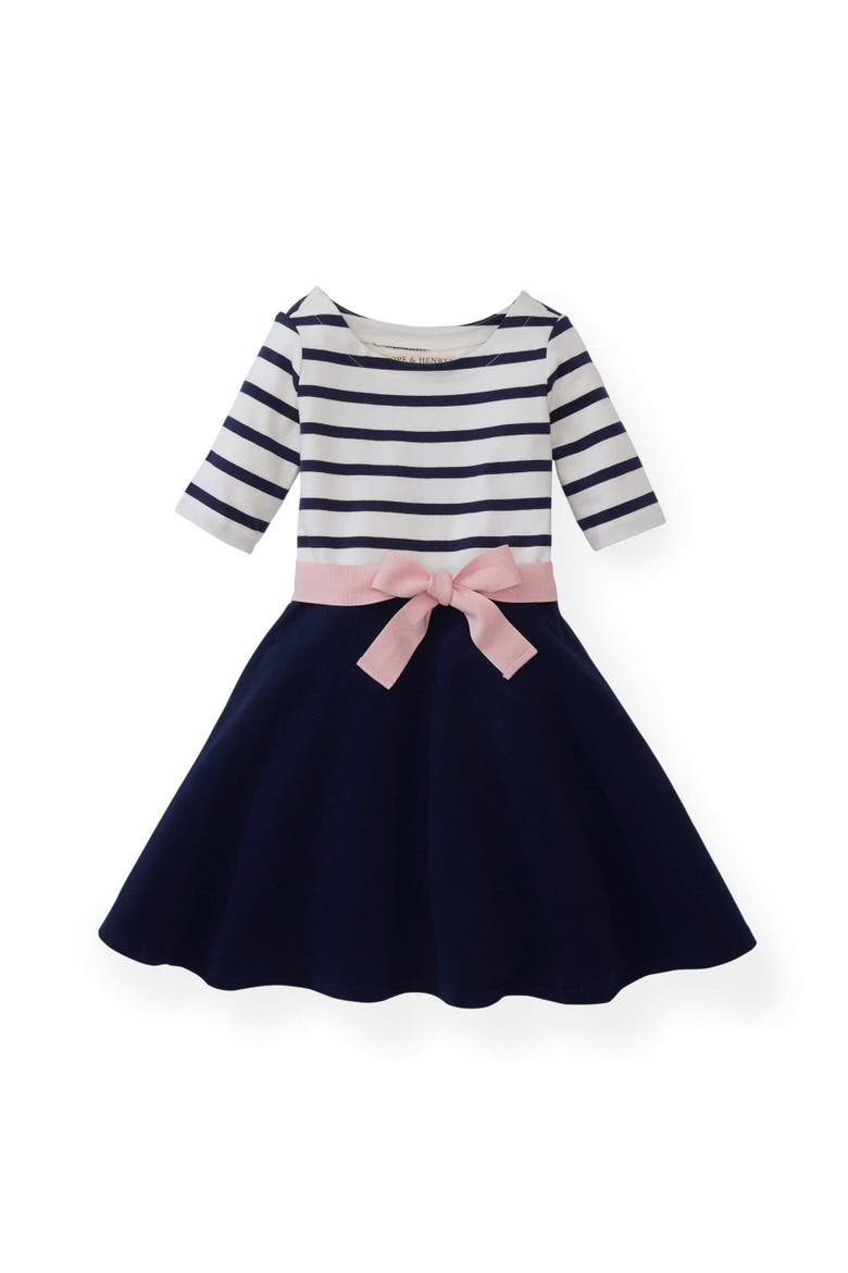 Girls' Organic Cotton Lightweight Blocked Skater Dress, Infant, Main, color, Classic Blue