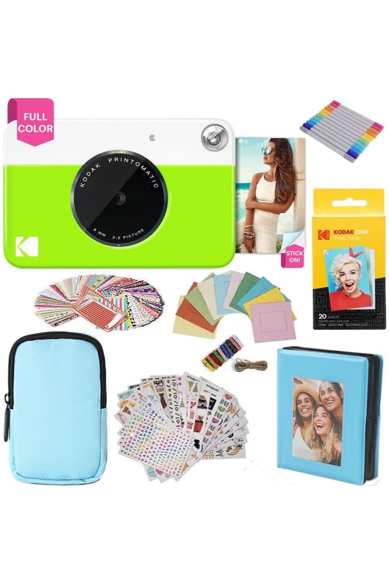 Printomatic Camera w/ Blue Case Bundle, Main, color, Green