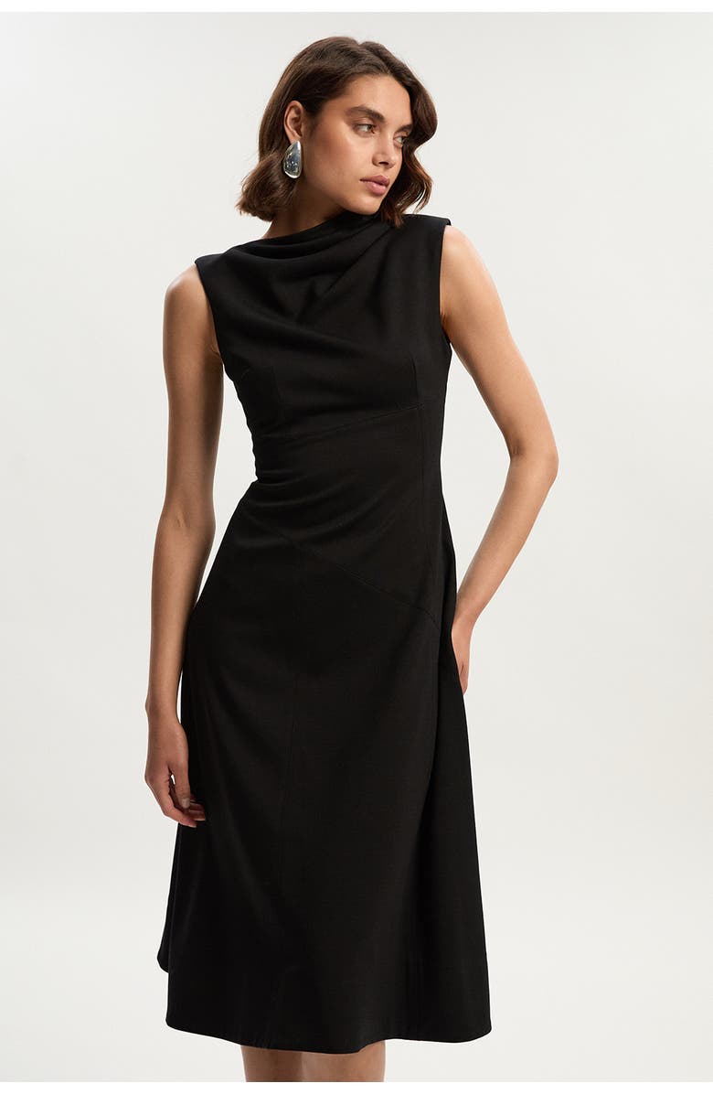 Karen Millen Ponte Asymmetric Midi Dress, Main, color, Black