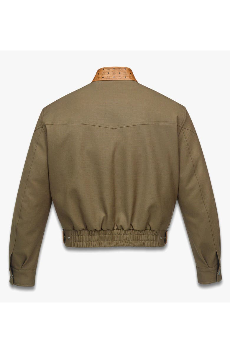 MCM Jacket in Wool Twill and Monogram Print Leather, Alternate, color, Khaki