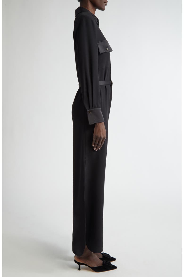 Long Sleeve Satin Back Crepe Shirtdress, Alternate, color, BLACK