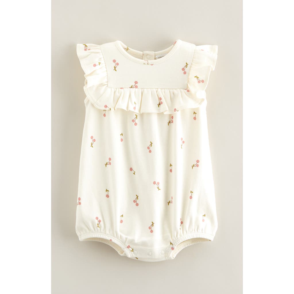 Nordstrom Print Cotton Jersey Ruffle Romper In White