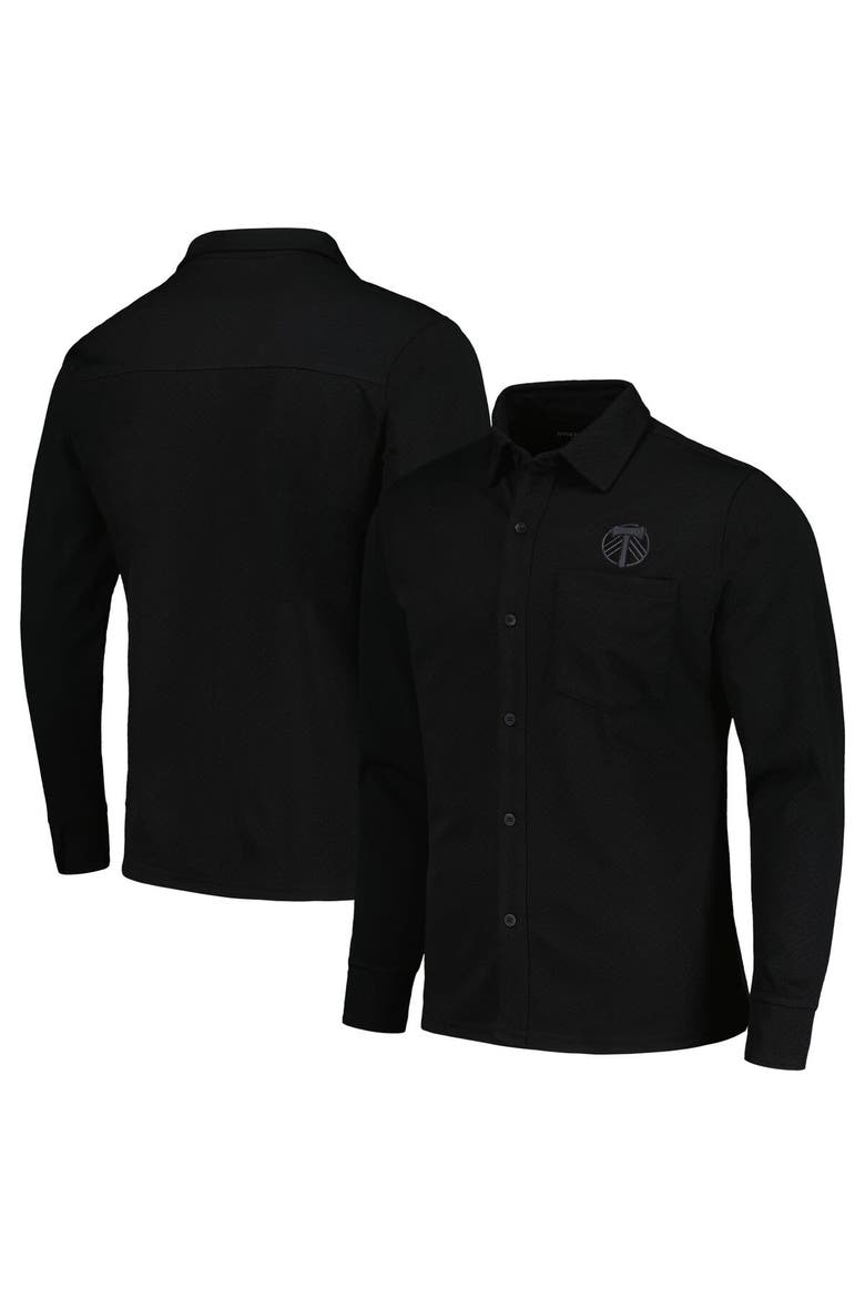 Men's Antigua Black Portland Timbers Streamer Diamond Button-Up Shacket, Main, color, Black
