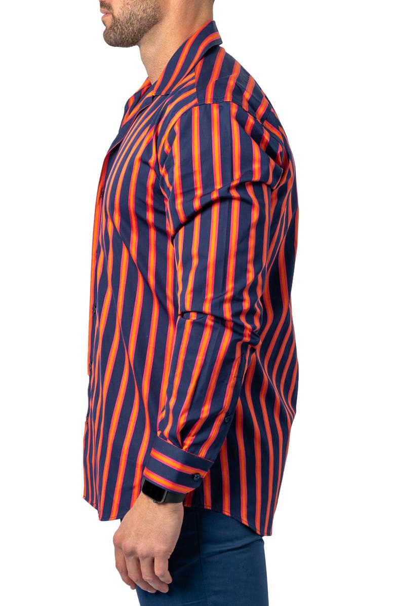 Maceoo Fibonacci Bold Stripe Regular Fit Print Button-Up Shirt, Alternate, color, Blue