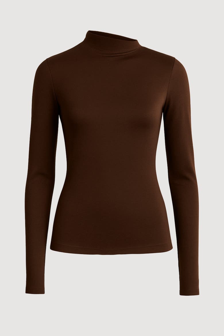 Vittoria Asymmetric-Neck Semi-Sheer Ruched Tee, Alternate, color, Umber