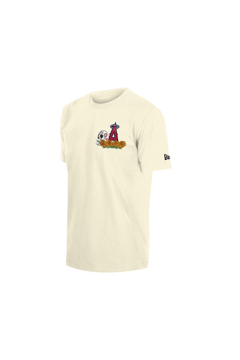 Men's New Era Natural Los Angeles Angels Dia de los Muertos Sugar Skull T-Shirt, Alternate, color, Natural
