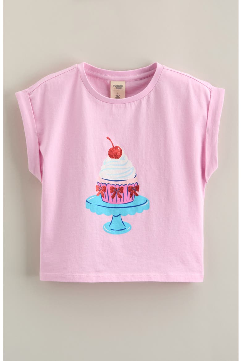 Kids' Cuffed Graphic T-Shirt, Main, color, PINK LAVENDER FANCY CUPCAKE