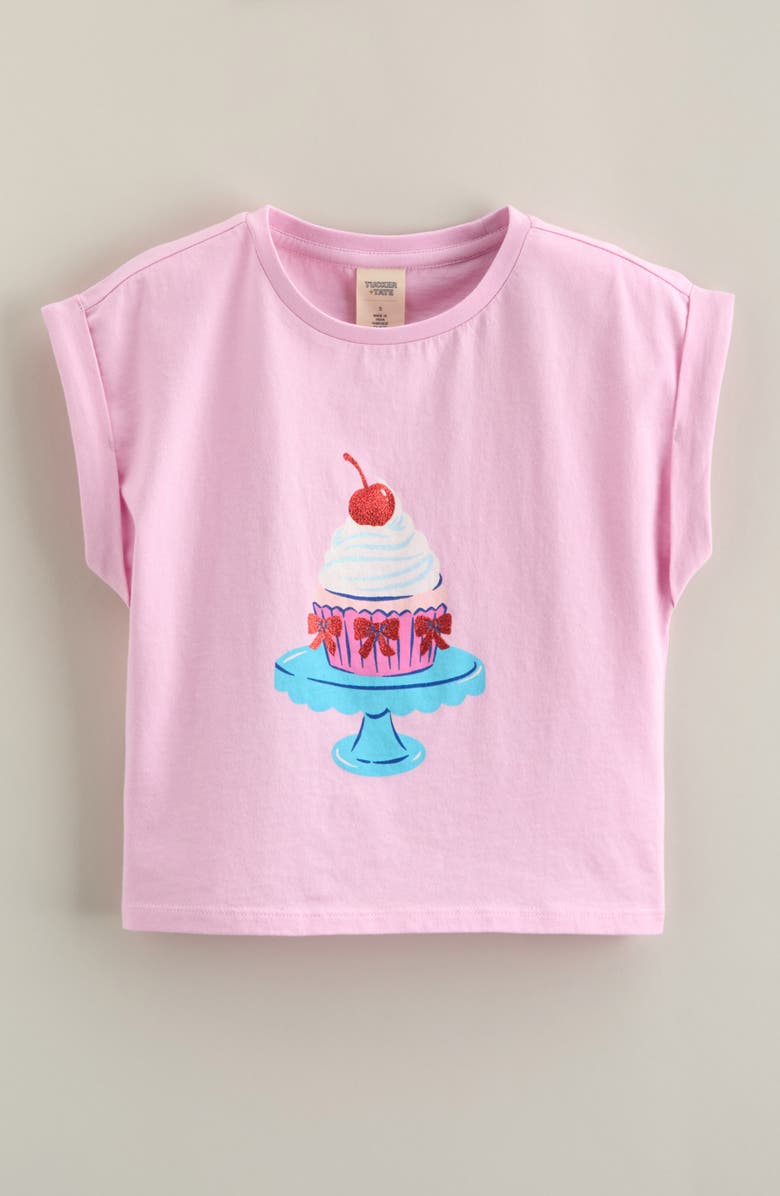 Tucker + Tate Kids' Cuffed Graphic T-Shirt, Main, color, Pink Lavender Fancy Cupcake
