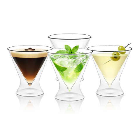 Double-Walled Stemless Martini Glasses - 8oz - Set of 4